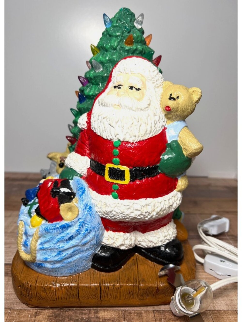 Vintage Light-Up Santa & Christmas Tree Figurine
